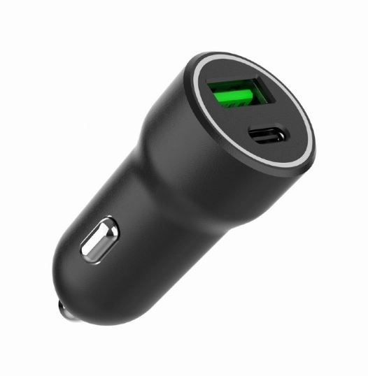 zwarte autolader USB-A/USB-C 20W PD