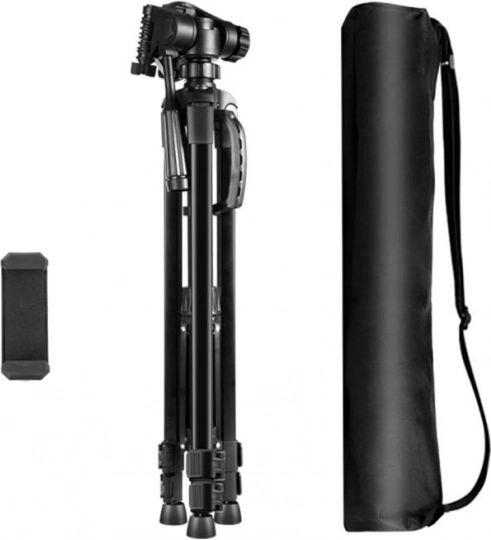 Aluminium statief PULUZ met 3D-kop en telefoonhouder, 360° panorama
