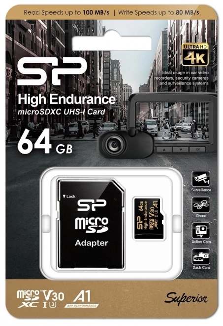 microSDXC-geheugenkaart High Endurance 64GB V30 UHS-1 U3 A1 24/7 + microSD-SD ADAPTER