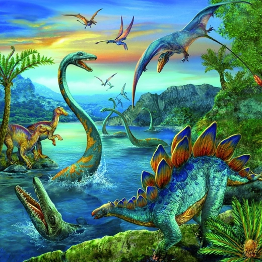 Drie dinosaurus-scenes in één verpakking
