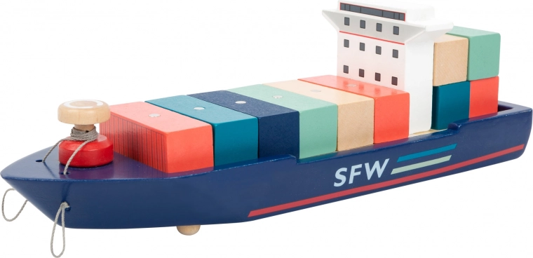 Containerschip met sleepboten