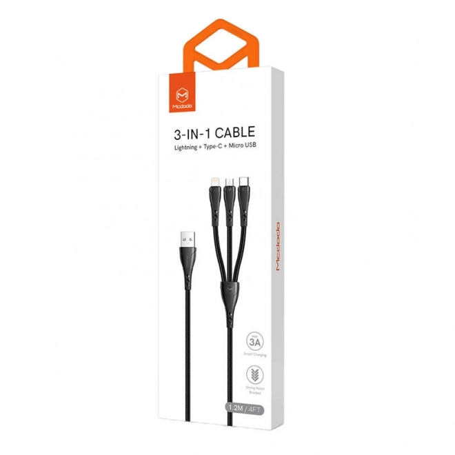 Kabel 3in1 USB naar USB-C / Lightning / Micro USB, Mcdodo CA-6960, 1,2 m (zwart)