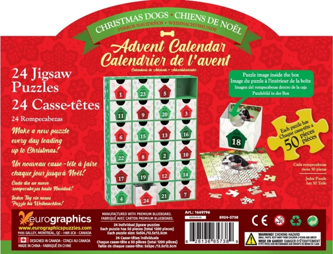 Adventskalender met Puzzel Eurographics 24 x 50 Stuks – Kersthondjes