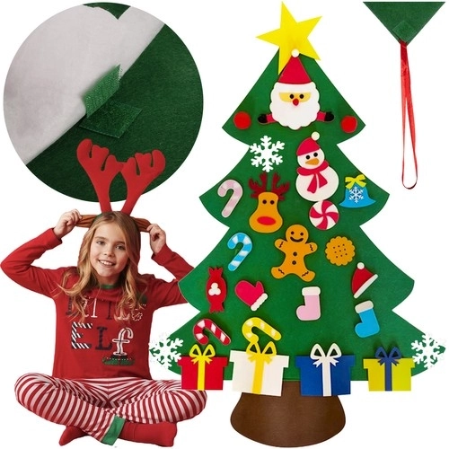 DIY vilten kerstboom met ornamenten 90 cm