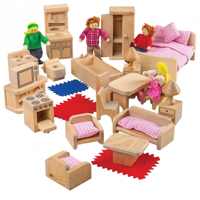 Meubelset en familie voor poppenhuis