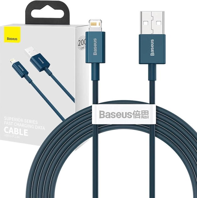Baseus USB‑A naar Lightning kabel 2 m, 2,4 A – blauw