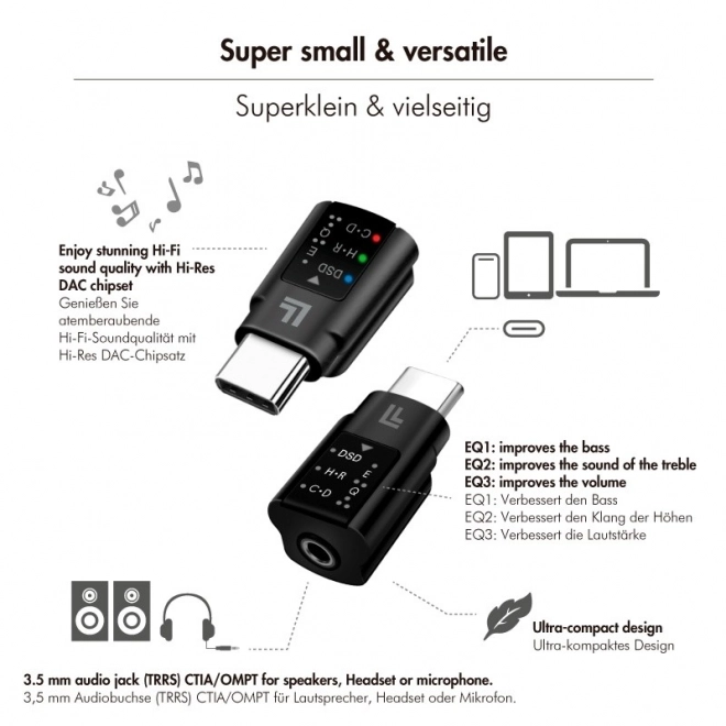 Audio-adapter USB-C/M naar 3,5 mm/F met DAC en EQ