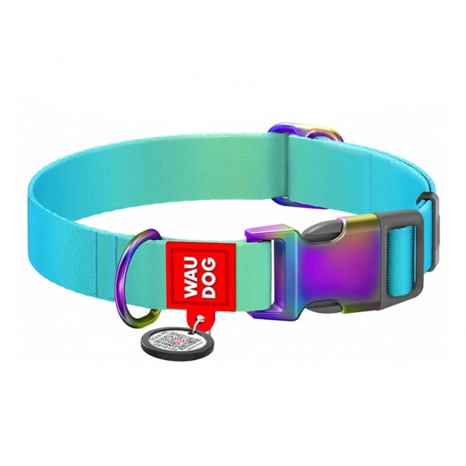 Nylon halsband met QR-code, Waudog gradient, blauw, maat XL