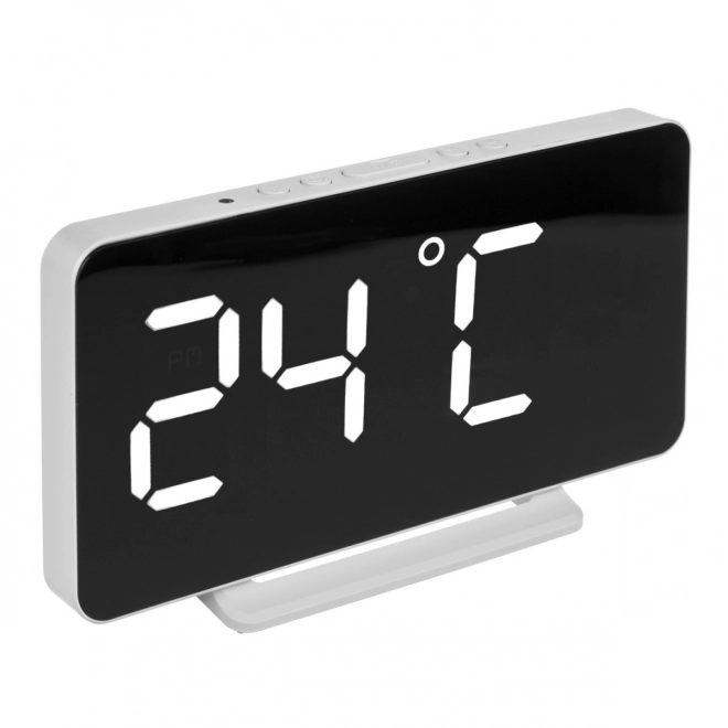 digitale wekker met thermometer en spiegelend LED-display wit