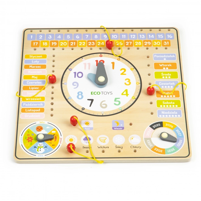 Houten leerrijke bord - Kalender en Klok