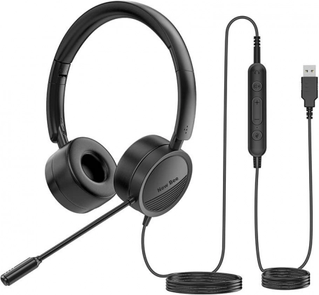 Bedrade NEW BEE-hoofdtelefoon met microfoon, zwart