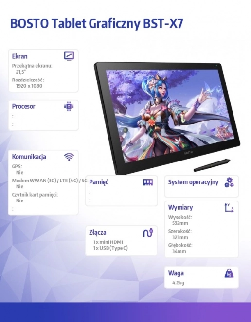 Tablet voor digitaal tekenen BOSTO 21.5 inch