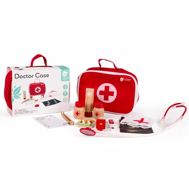 Set dokter/l-arts 19st hout/plastic in kartonnen verpakking 21x16x8cm