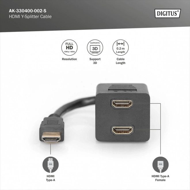 HDMI verdeler/splitter Full HD 0,2m zwart