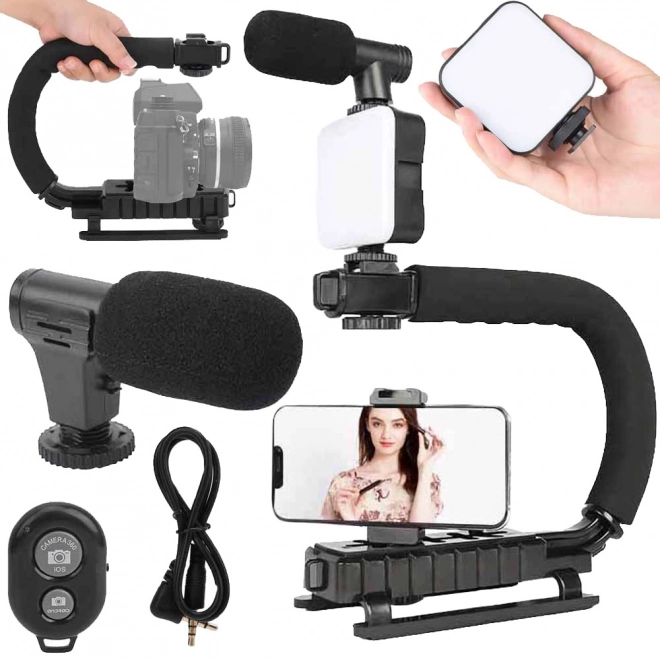 Vlogset met houder, LED-licht en microfoon