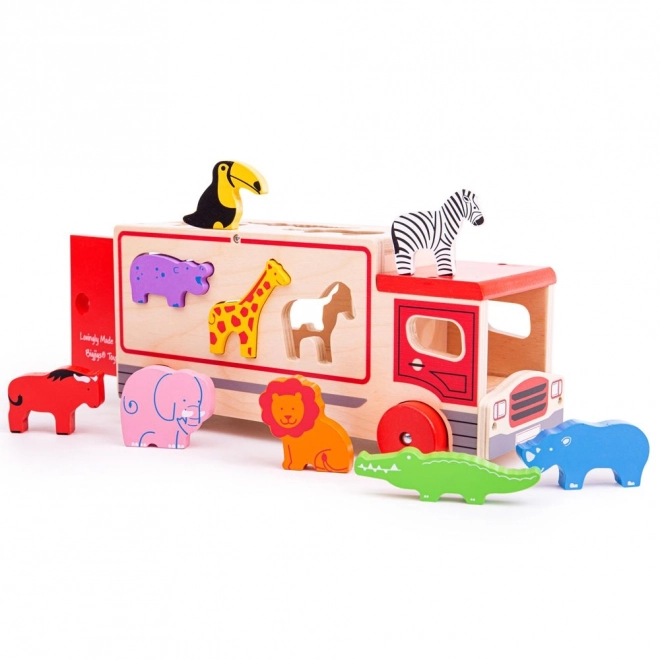 Bigjigs Toys Houten auto met safari-dieren