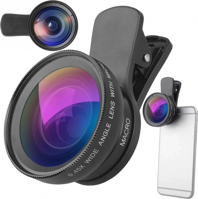 Clip-on smartphone-objectief 2-in-1 – groothoek 0,45× en macro 12,5×