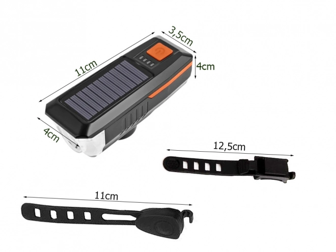 Voorlicht met LED voor fiets met zonne-oplaadfunctie en toeter