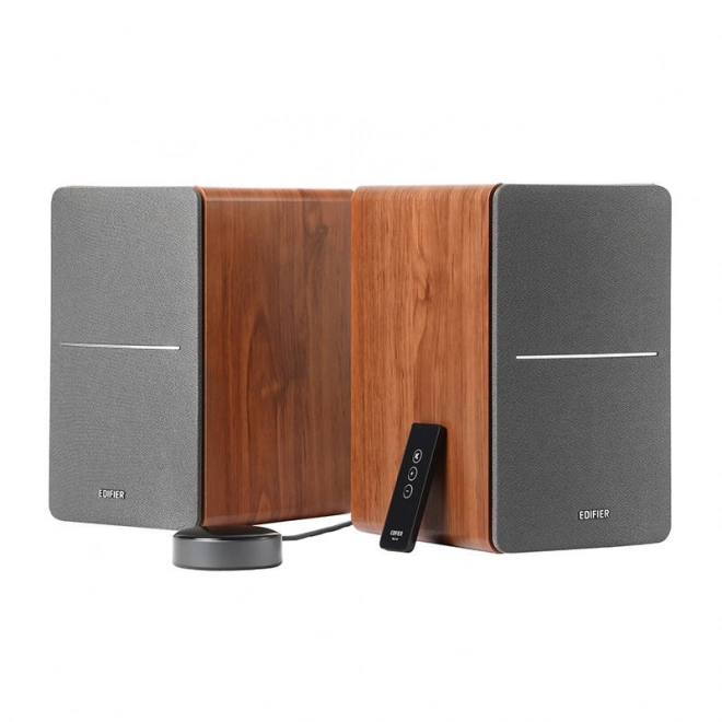 Luidsprekers Edifier R1280T met WiiM Mini in bruine kleur
