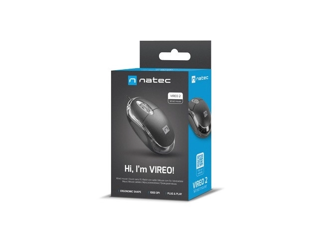 Bedrade optische muis Natec Vireo 2, 1000 DPI, zwart
