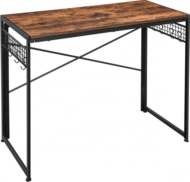 Houten computerbureau met metalen frame