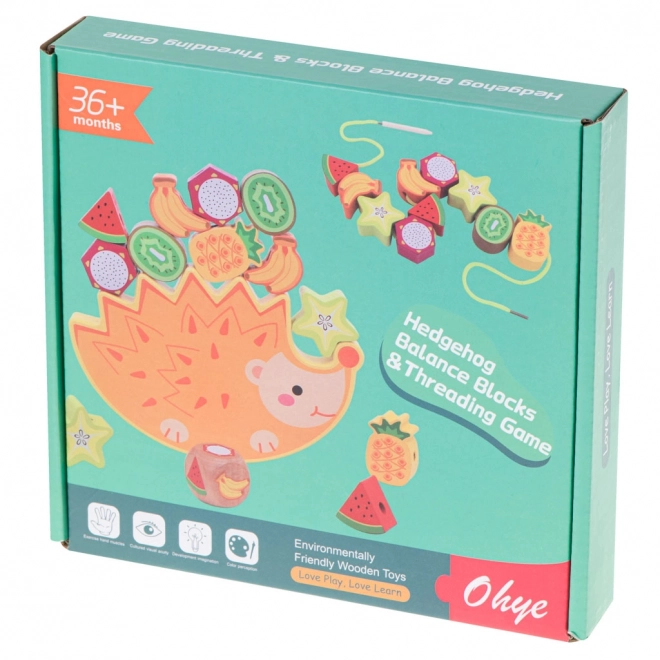 Houten rijgspel met egel en fruit