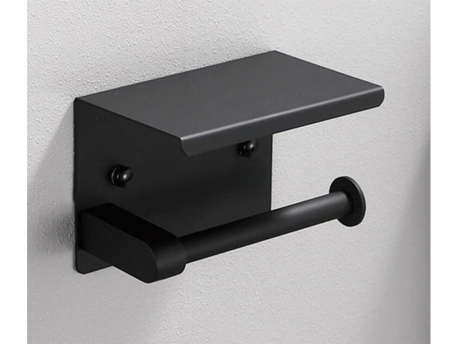 Stalen toiletrolhouder met plankje voor telefoon zwart