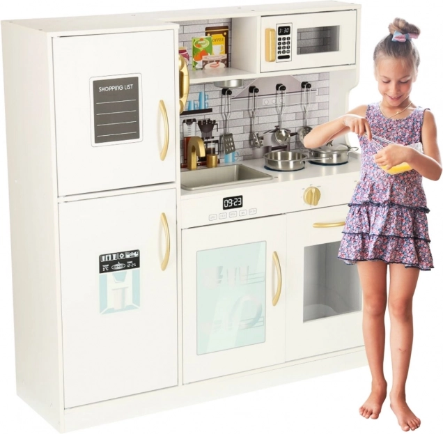 Houten kinderkeuken met koelkast, magnetron en accessoires