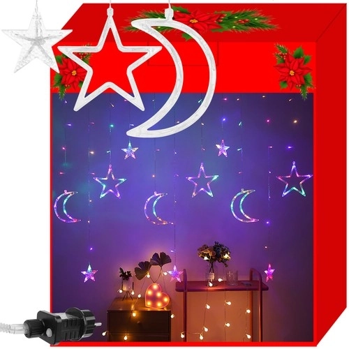 LED gekleurde gordijn met sterren en maantjes - 5 m, 138 LED