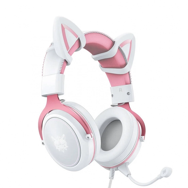 Gaming koptelefoon Onikuma X10 wit en roze met kattenoren