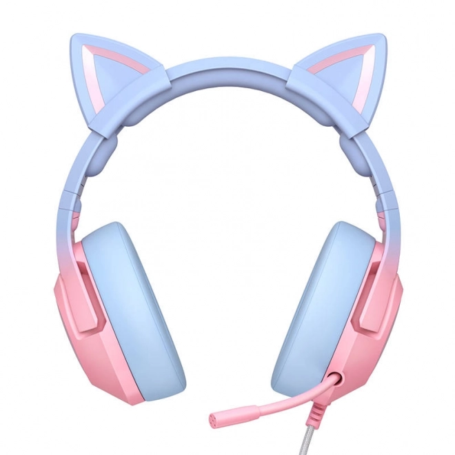 Game-hoofdtelefoon roze-blauw met kattenoortjes