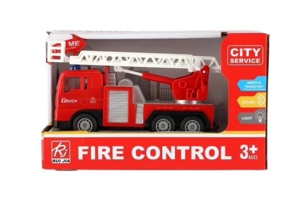 Auto brandweer plastic 16cm met aandrijving op batterijen met licht en geluid in doos 21x13x9cm
