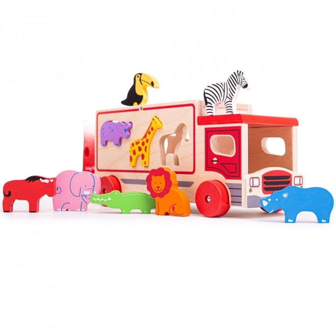Bigjigs Toys Houten auto met safari-dieren