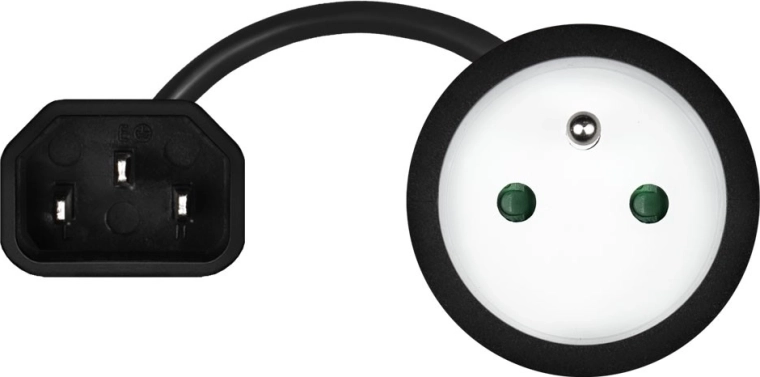 Twee connectoren: IEC C14 en CEE 7/5 (E)