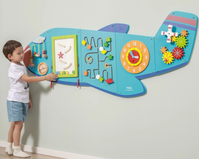 Houten wandmontage sensorisch paneel Vliegtuig VIGA Montessori