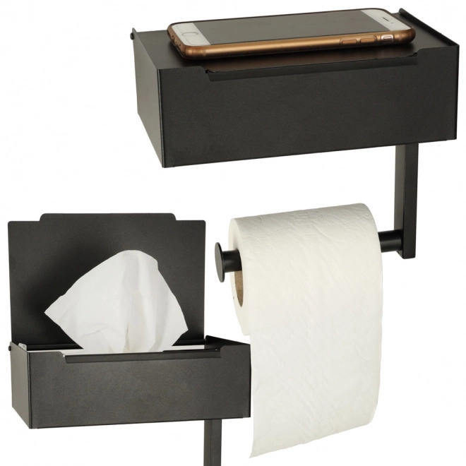 Toiletpapierhouder met plankje en opbergruimte zwart