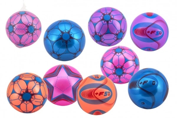Opblaasbare gekleurde bal rubber 23cm mix kleuren in net