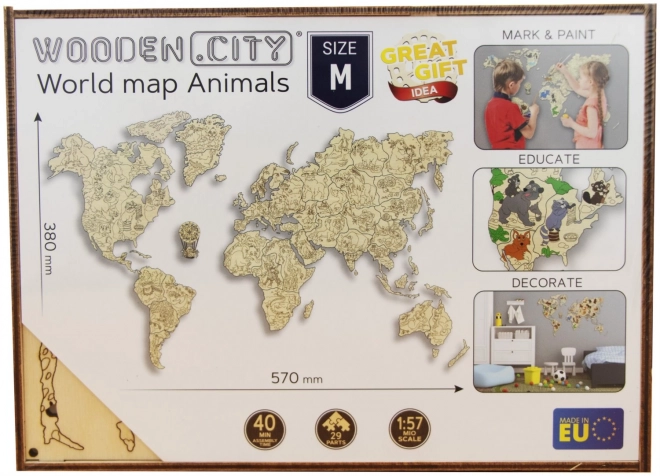 Houten wereldkaart met dieren