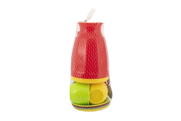 Theeservies van plastic 13-delig in netje 11x20x11cm 12m+