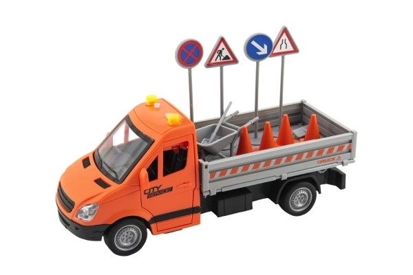 Auto wegonderhoud plastic 25cm met traagheidsmotor op batterijen met geluid en licht in doos 32x19x12cm