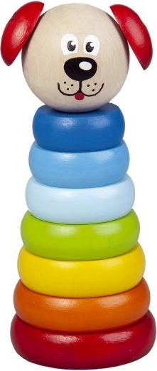 Houten piramide met een hondje