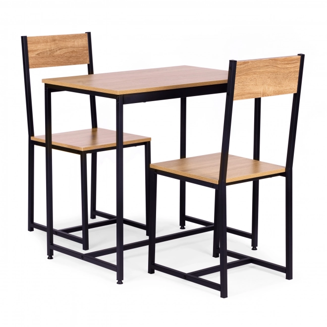 Set meubels: tafel en 2 stoelen van metaal en MDF