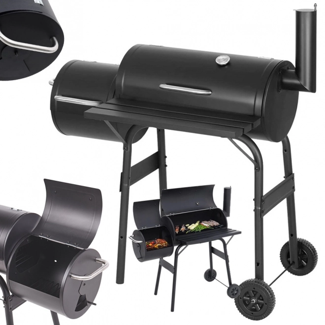 Tuinbarbecue op houtskool met rookoven en wielen
