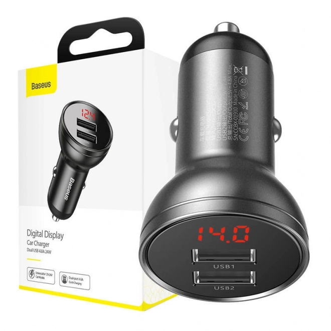 Autolader Baseus met display 2x USB