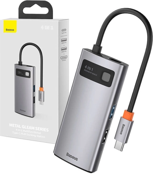 USB-C hub 4-in-1 BASEUS Metal Gleam met HDMI, USB 3.0 en PD 100 W