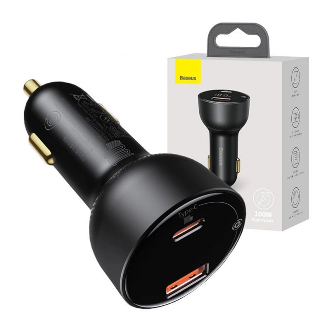 Baseus auto-oplader USB en USB-C 100W zwart