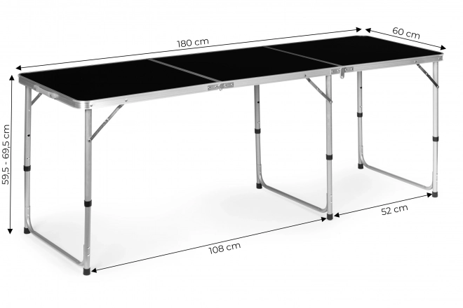Toeristische tafel inklapbare kampeertafel zwart blad 180 x 60 cm