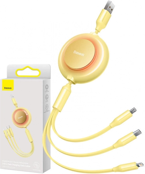 Baseus Bright Mirror 2 USB-kabel 3-in-1 voor micro USB / USB‑C / Lightning 3,5 A 1,1 m – geel