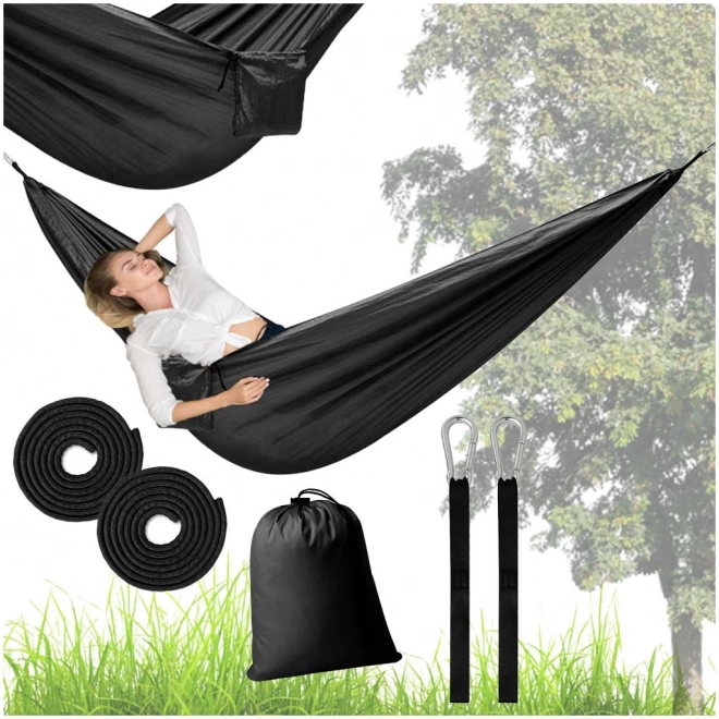 Zwarte toeristische kampeerhangmat 260 cm