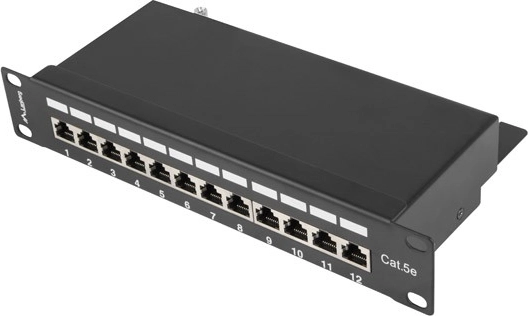 Patchpanel 12 poorten 1U 10" cat. 5e, afgeschermd, zwart
